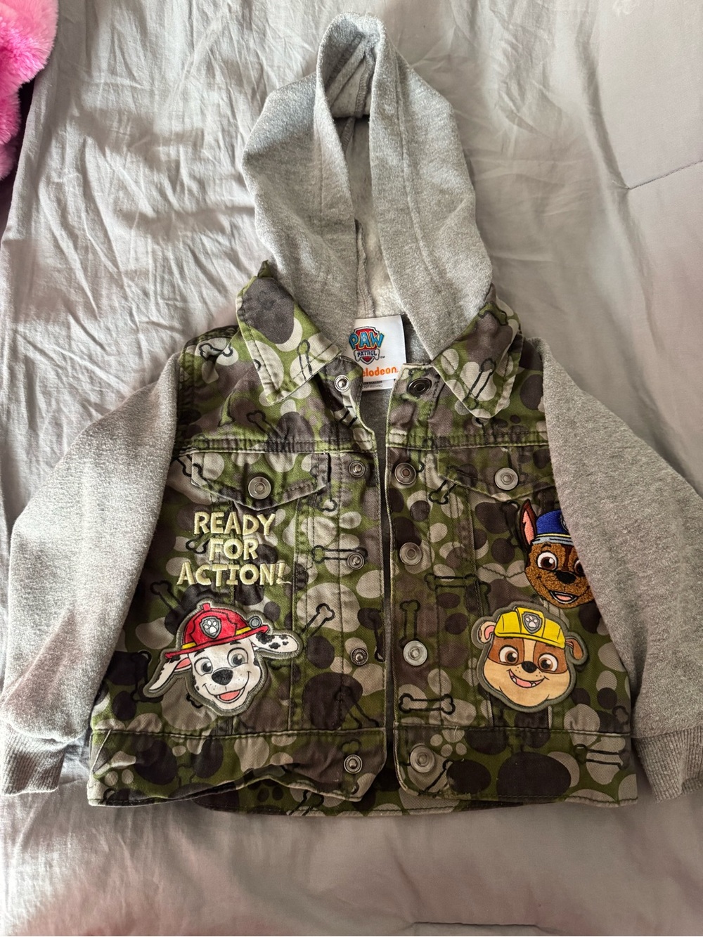 Nickelodeon PAWPATROL Camo Jacket with Gray Hood and Sleeves